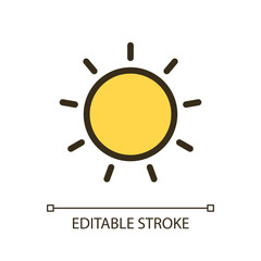 Sun pixel perfect RGB color ui icon. Brightness tool. Photo editor instrument. Simple filled line element. GUI, UX design for mobile app. Vector isolated pictogram. Editable stroke. Arial font used