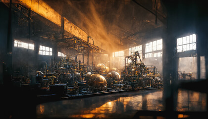 an old metal factory background, 3d illustrator image.