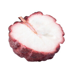 Red custard apple with leaves isolated on alpha background