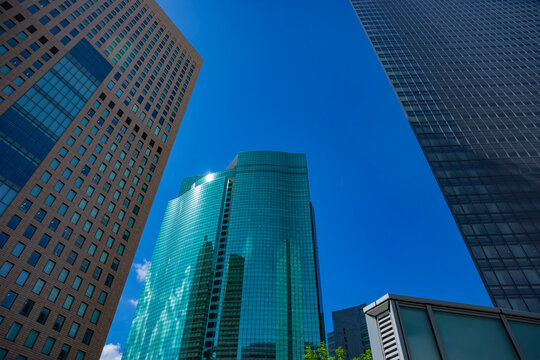 A cloud reflecting the building in the business town wide shot