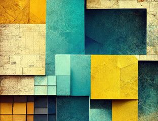 Shades of yellow and blue abstract background with square elements. AI-generated image, not based on any actual pattern