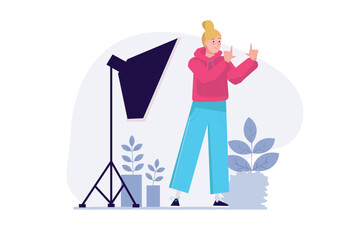 Creative worker director concept with people scene in the flat cartoon design. Director manages the process of creating new project. Vector illustration.