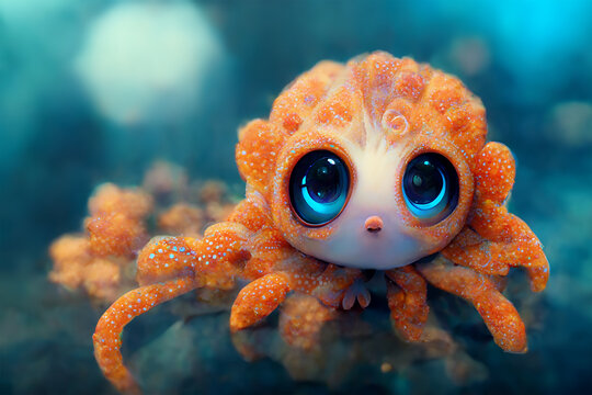 Image of a small octopus under the sea. Generative AI.
