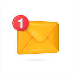 yellow 3d envelope. New notice Read the online message. Realistic character communication.