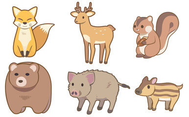 秋と冬の生き物のアイコンセット