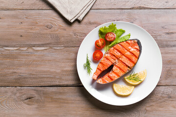 Grilled salmon fish steak