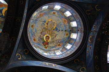 images of saints inside the dome of the New Athos monastery