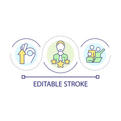Employee evaluation loop concept icon. Rating in working team. Company workers ranking abstract idea thin line illustration. Isolated outline drawing. Editable stroke. Arial font used