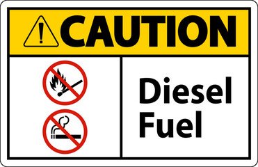 Caution Sign diesel fuel on white background