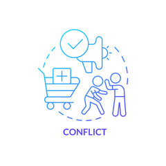 Conflict blue gradient concept icon. Emotional appeal in marketing abstract idea thin line illustration. Stimulate brand attachment. Isolated outline drawing. Myriad Pro-Bold font used