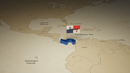 3d rendering independence day of Panama national flag flying on country map on world