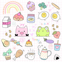 Hand draw Kawaii set fashion patch badges for sticker , postcard , invitation . vector illustration for kids	