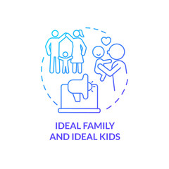 Ideal family and kids blue gradient concept icon. Advertisement campaign abstract idea thin line illustration. Advertising technique. Isolated outline drawing. Myriad Pro-Bold font used