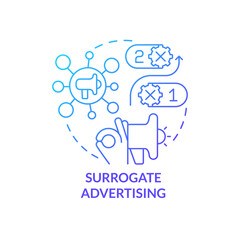 Surrogate advertising blue gradient concept icon. Common marketing approach abstract idea thin line illustration. Duplicate brand image. Isolated outline drawing. Myriad Pro-Bold font used