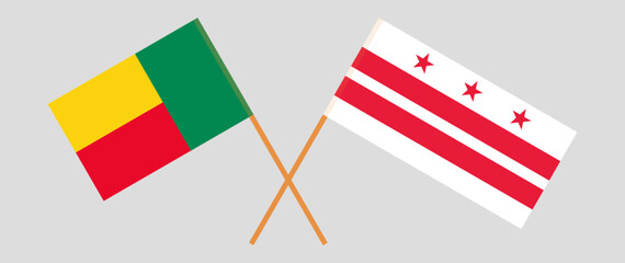 Crossed flags of Benin and the District of Columbia. Official colors. Correct proportion