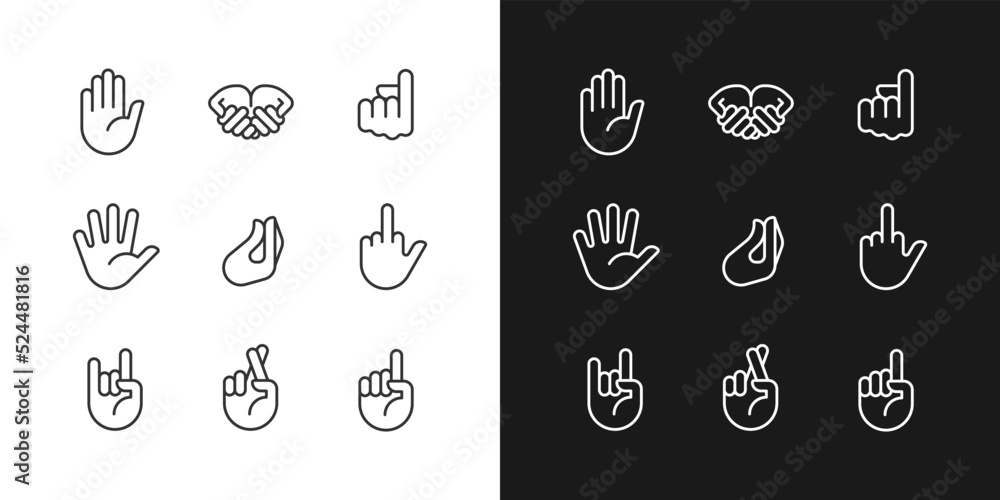 Poster gestures expression pixel perfect white linear icon for dark themes set for dark, light mode. non ve