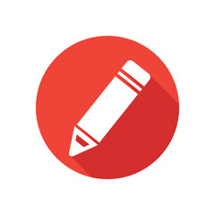 Button circle with pencil icon in red color. Vector illustration.