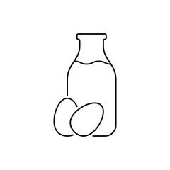 Bottle of milk with eggs line icon. Editable stroke
