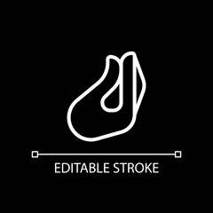 Italian hand gesture pixel perfect white linear icon for dark theme. Fingers bunch. Non verbal expression. Thin line illustration. Isolated symbol for night mode. Editable stroke. Arial font used