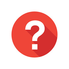 Question flat icon on round button in long shadow style.