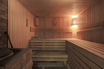 View of empty interior finnish sauna room