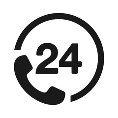 24 Hours Support icon. 24 hours Call or Twenty four hour illustration