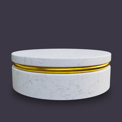 Realistic 3D White Marble Podium with Gold Ring