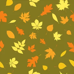 Deurstickers naadloze groene achtergrond met gele bladeren, vector © zolotons