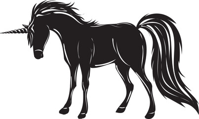 unicorn black silhouette on white background isolated