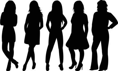 women, girls black silhouette isolated