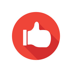 Thumb up like flat icon on round button in long shadow style.