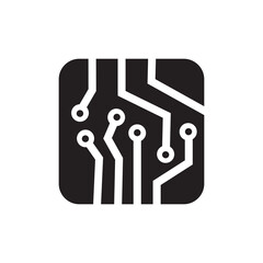 Circuit board icon. Technology scheme square symbol