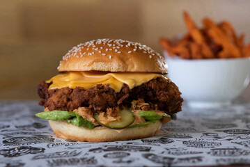 Burger and Sweet Potato Fries