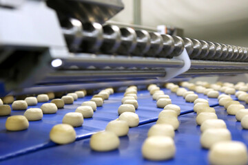 Controlling the work of huge conveyor machine producing spice cakes at the confectionary plant. Cookie production line. Innovative biscuit production.
