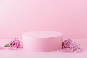 Pink background with roses and leaves