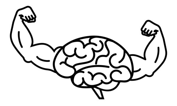 strong brain, brain power concept, linear, vector illustration