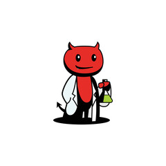 vector mascot cute evil demon doctor holding a lab glass