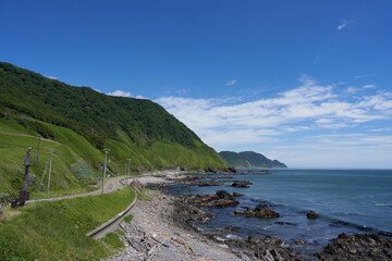 Ogon road, the blue sea and the blue sky seen from Boyodai
