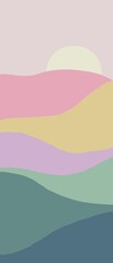 abstract illustration . unusual background . beautiful lines and shapes . unique design . rich hues . original cover , template . abstract design . pink , yellow , green hues . mountain landscape 