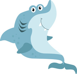 illustration and design of underwater predator, cute and dangerous character. White shark with sharp teeth. Good and suitable for mascot, cartoon, vector, icon, symbol, print, textile, fashion, 