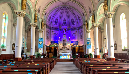 Saint-François-Xavier Parish interior built in 1858 in Bromont, Quebec