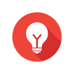 Bulb icon with long shadow style. Creative innovation symbol. Vector illustration.