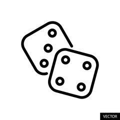 Two dice, Random button vector icon in line style design for website design, app, UI, isolated on white background. Editable stroke. Vector illustration.