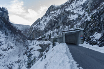 Fototapeta premium Mountain road in winter, Tanaro valley, Piedmont, Ligurian Alps, Italy