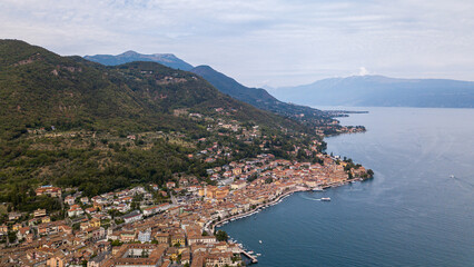 Fototapeta na wymiar Italy, August 2022: panoramic view of Salò on Lake Garda in the province of Brescia, Lombardy