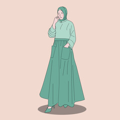 Fototapeta na wymiar beautiful and cute hijab woman model illustration