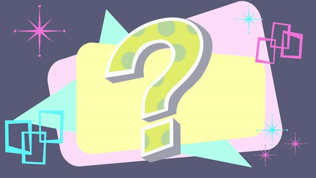 Animation of question mark over shapes on grey background