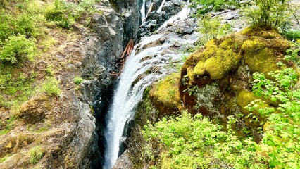 Waterfall in Englishman River Falls Provincial Park, Vancouver Island, British Columbia, Canada. High quality photo