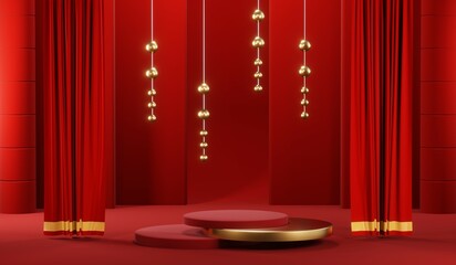 3D rendering of blank product background for cream cosmetics Modern red podium background