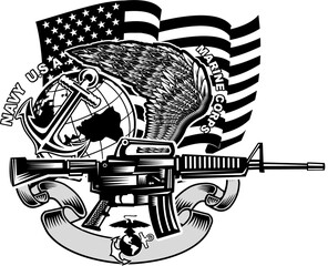 Military  army rifle tattoo - obrazy, fototapety, plakaty